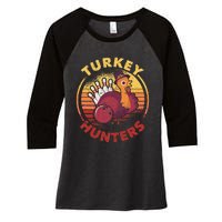 Funny Bowling Player Bowler Team Thanksgiving Turkey Hunters Women's Tri-Blend 3/4-Sleeve Raglan Shirt