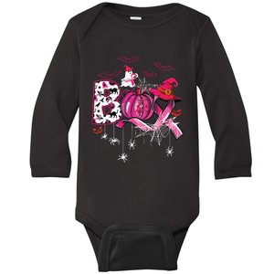 Funny Boo Pumpkin Witch Pink Ribbon Breast Cancer Halloween Baby Long Sleeve Bodysuit