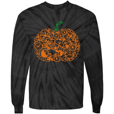 Funny Bicycle Pumpkin Costumes Fall Cycling Lovers Tie-Dye Long Sleeve Shirt