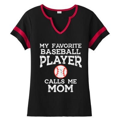 Favorite Baseball Player Calls Me Mom Mothers Day Mama Women Ladies Halftime Notch Neck Tee