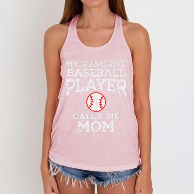 Favorite Baseball Player Calls Me Mom Mothers Day Mama Women Women's Knotted Racerback Tank