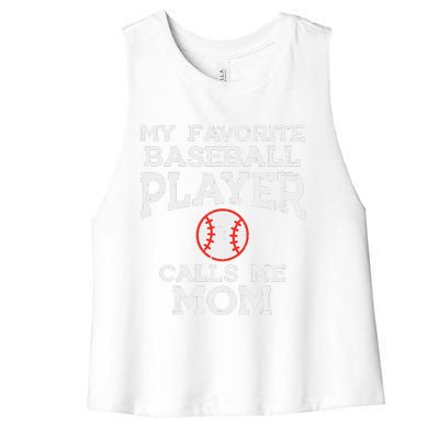 Favorite Baseball Player Calls Me Mom Mothers Day Mama Women Women's Racerback Cropped Tank