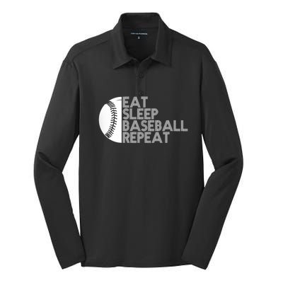 Funny Baseball Player Eat Sleep Baseball Repeat Baseball Gift Silk Touch Performance Long Sleeve Polo