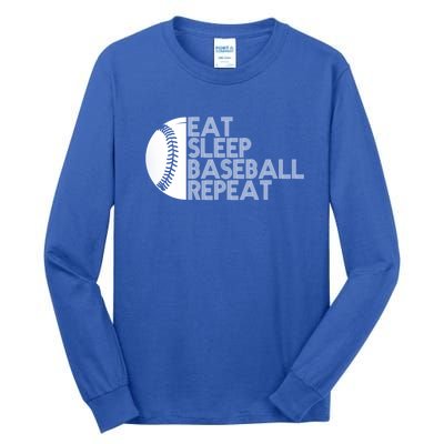 Funny Baseball Player Eat Sleep Baseball Repeat Baseball Gift Tall Long Sleeve T-Shirt