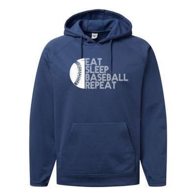 Funny Baseball Player Eat Sleep Baseball Repeat Baseball Gift Performance Fleece Hoodie