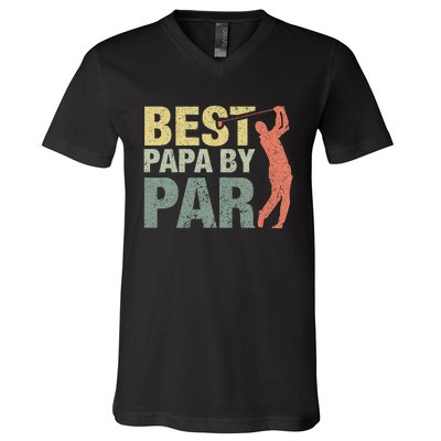 Funny Best Papa By Par Fathers Day Golf Gift Grandpa V-Neck T-Shirt