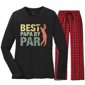 Funny Best Papa By Par Fathers Day Golf Gift Grandpa Women's Long Sleeve Flannel Pajama Set 