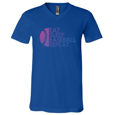 Funny Baseball Player Eat Sleep Baseball Repeat Baseball Gift V-Neck T-Shirt