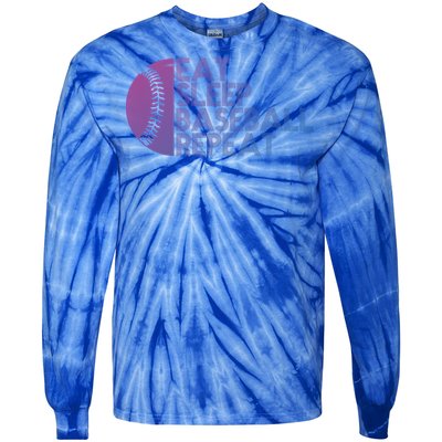 Funny Baseball Player Eat Sleep Baseball Repeat Baseball Gift Tie-Dye Long Sleeve Shirt