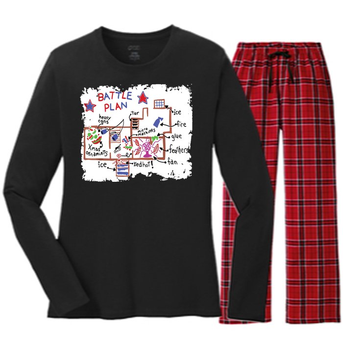 Funny Battle Plan Christmas Home Kids Hand Dawn Alone Xmas Women's Long Sleeve Flannel Pajama Set 