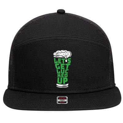 Funny Beer Patricks Day Lets Get Lucked Up 7 Panel Mesh Trucker Snapback Hat