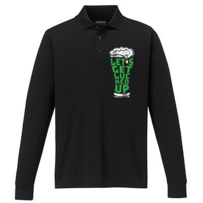 Funny Beer Patricks Day Lets Get Lucked Up Performance Long Sleeve Polo