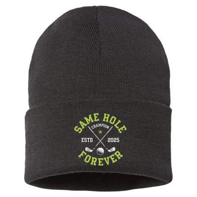 Funny Bachelor Party Groom Design Same Hole Forever Sustainable Knit Beanie