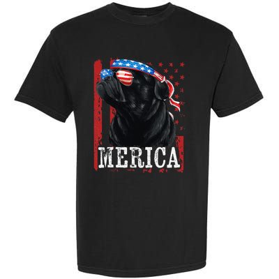 Funny Black Pug 4th of July Dog Mom Dog Dad Merica USA Flag Garment-Dyed Heavyweight T-Shirt