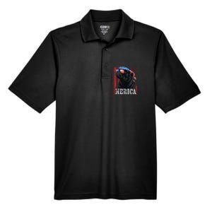 Funny Black Pug 4th of July Dog Mom Dog Dad Merica USA Flag Men's Origin Performance Piqué Polo