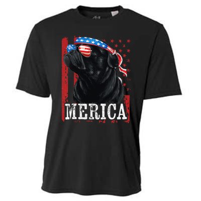 Funny Black Pug 4th of July Dog Mom Dog Dad Merica USA Flag Cooling Performance Crew T-Shirt