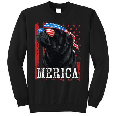 Funny Black Pug 4th of July Dog Mom Dog Dad Merica USA Flag Sweatshirt