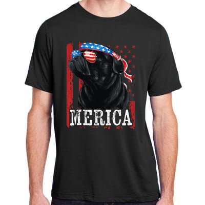 Funny Black Pug 4th of July Dog Mom Dog Dad Merica USA Flag Adult ChromaSoft Performance T-Shirt