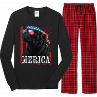 Funny Black Pug 4th of July Dog Mom Dog Dad Merica USA Flag Long Sleeve Pajama Set