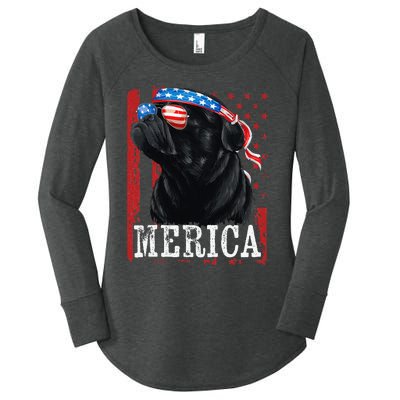 Funny Black Pug 4th of July Dog Mom Dog Dad Merica USA Flag Women's Perfect Tri Tunic Long Sleeve Shirt