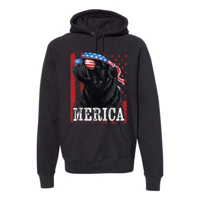 Funny Black Pug 4th of July Dog Mom Dog Dad Merica USA Flag Premium Hoodie