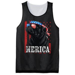 Funny Black Pug 4th of July Dog Mom Dog Dad Merica USA Flag Mesh Reversible Basketball Jersey Tank