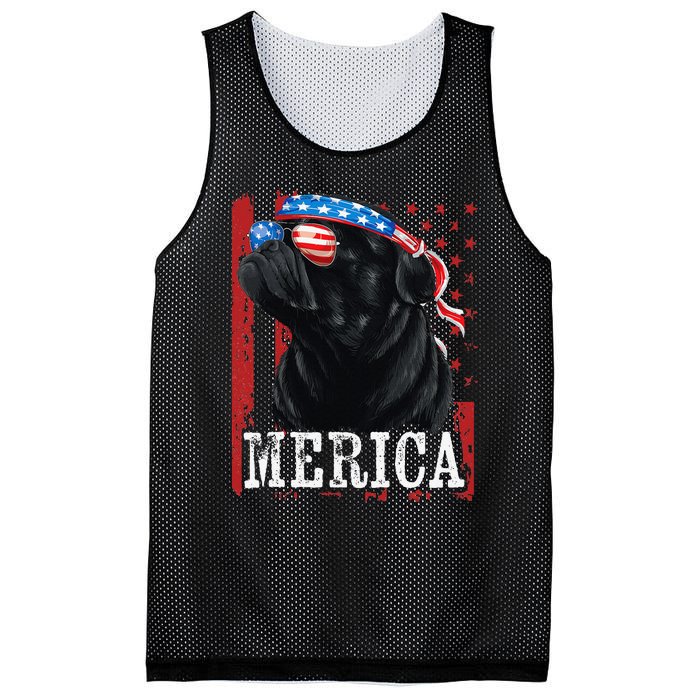 Funny Black Pug 4th of July Dog Mom Dog Dad Merica USA Flag Mesh Reversible Basketball Jersey Tank