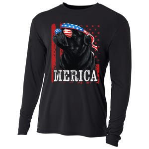 Funny Black Pug 4th of July Dog Mom Dog Dad Merica USA Flag Cooling Performance Long Sleeve Crew