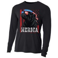 Funny Black Pug 4th of July Dog Mom Dog Dad Merica USA Flag Cooling Performance Long Sleeve Crew