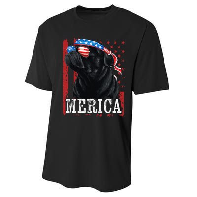 Funny Black Pug 4th of July Dog Mom Dog Dad Merica USA Flag Performance Sprint T-Shirt