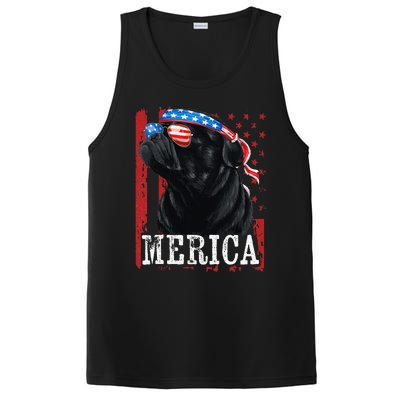 Funny Black Pug 4th of July Dog Mom Dog Dad Merica USA Flag PosiCharge Competitor Tank