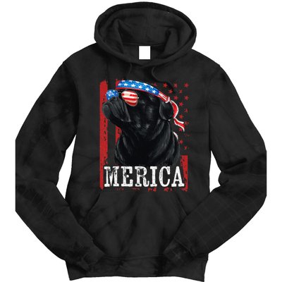 Funny Black Pug 4th of July Dog Mom Dog Dad Merica USA Flag Tie Dye Hoodie