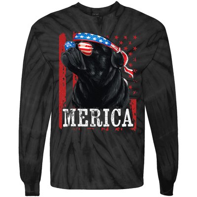 Funny Black Pug 4th of July Dog Mom Dog Dad Merica USA Flag Tie-Dye Long Sleeve Shirt