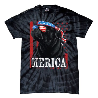 Funny Black Pug 4th of July Dog Mom Dog Dad Merica USA Flag Tie-Dye T-Shirt