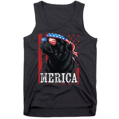 Funny Black Pug 4th of July Dog Mom Dog Dad Merica USA Flag Tank Top