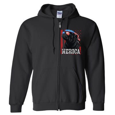 Funny Black Pug 4th of July Dog Mom Dog Dad Merica USA Flag Full Zip Hoodie