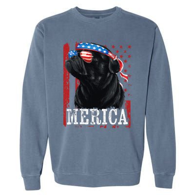 Funny Black Pug 4th of July Dog Mom Dog Dad Merica USA Flag Garment-Dyed Sweatshirt