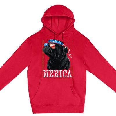 Funny Black Pug 4th of July Dog Mom Dog Dad Merica USA Flag Premium Pullover Hoodie