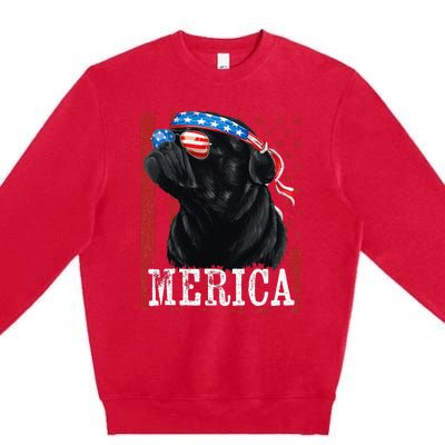 Funny Black Pug 4th of July Dog Mom Dog Dad Merica USA Flag Premium Crewneck Sweatshirt