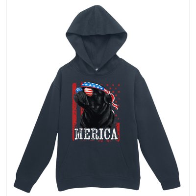 Funny Black Pug 4th of July Dog Mom Dog Dad Merica USA Flag Urban Pullover Hoodie