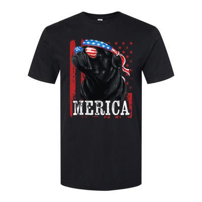 Funny Black Pug 4th of July Dog Mom Dog Dad Merica USA Flag Softstyle CVC T-Shirt