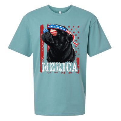 Funny Black Pug 4th of July Dog Mom Dog Dad Merica USA Flag Sueded Cloud Jersey T-Shirt