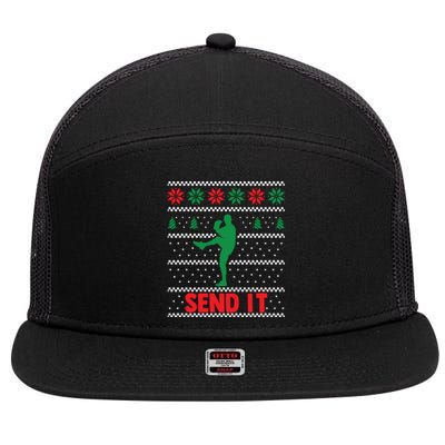 Funny Baseball Player Christmas Xmas Send It Meaningful Gift 7 Panel Mesh Trucker Snapback Hat