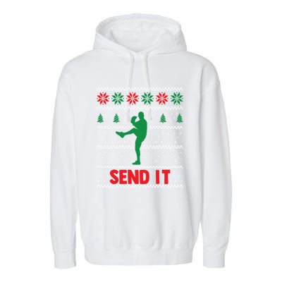 Funny Baseball Player Christmas Xmas Send It Meaningful Gift Garment-Dyed Fleece Hoodie