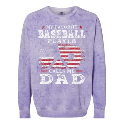 Favorite Baseball Player Calls Me Dad USA Flag Fathers Day Colorblast Crewneck Sweatshirt