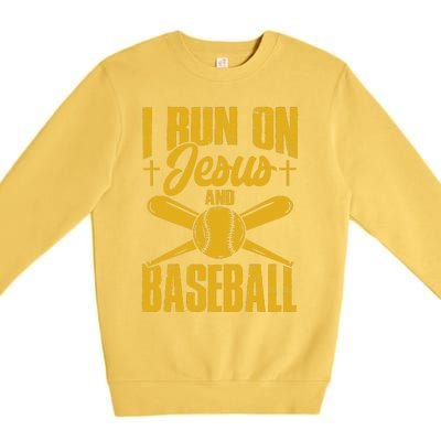 Funny Baseball Player I Run On Jesus And Baseball Premium Crewneck Sweatshirt