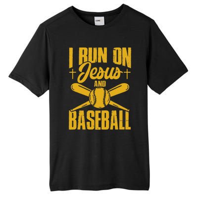 Funny Baseball Player I Run On Jesus And Baseball Tall Fusion ChromaSoft Performance T-Shirt