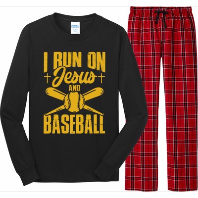 Funny Baseball Player I Run On Jesus And Baseball Long Sleeve Pajama Set