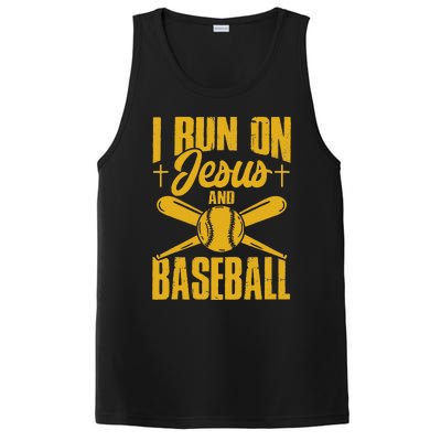 Funny Baseball Player I Run On Jesus And Baseball PosiCharge Competitor Tank