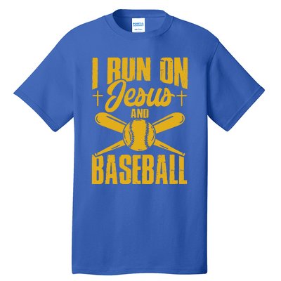 Funny Baseball Player I Run On Jesus And Baseball Tall T-Shirt